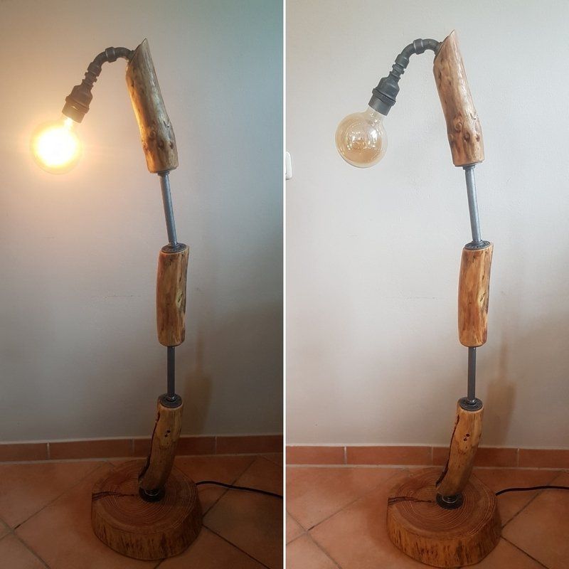 Stehlampe Holz Lärche geölt und Temperguss Industrial Style Industrie Look Unikat Exklusives Lieblingsstück