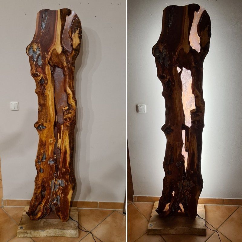 Stehlampe Holz Pflaume Epoxidharz indirekte Beleuchtung LED Stripe Exklusives Lieblingsstück Unikat