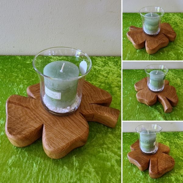 Kerzenständer Teelichhalter Kleeblatt aus Holz Robinie geölt Exklusives Lieblingsstück Unikat Handarbeit