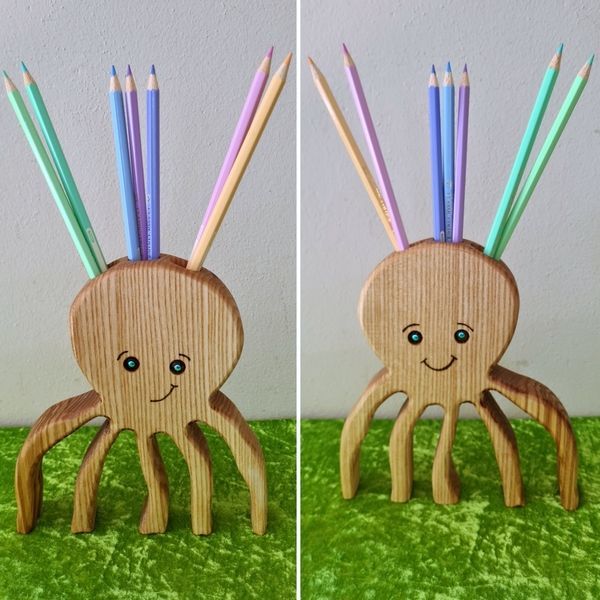 Stiftehalter Esche Oktopus Krake geölt Holz Natur Exklusives Lieblingsstück Unikat Handarbeit