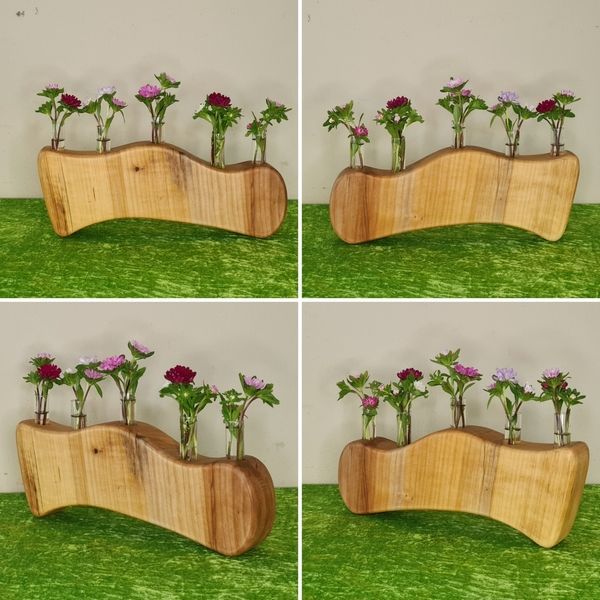 Holzvase mit Reagenzglas Ahorn geölt Exklusives Lieblingsstück Unikat Handarbeit