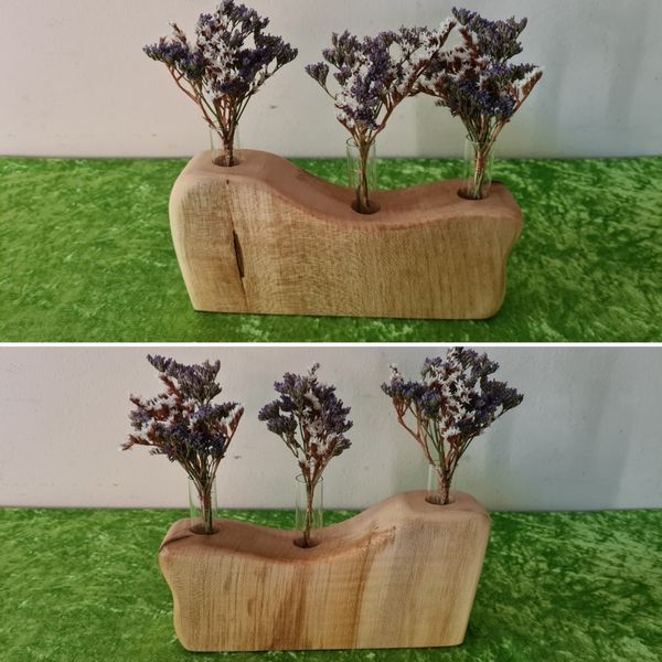 Holzvase mit Reagenzglas Ahorn geölt Exklusives Lieblingsstück Unikat Handarbeit