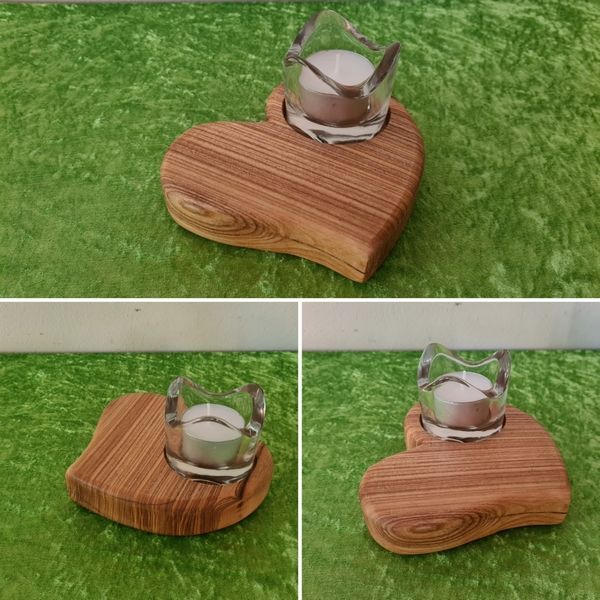 Teelichthalter natur in Herzform Esche Exklusives Lieblingsstück Unikat Handarbeit