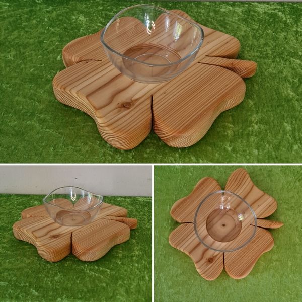 Servierbrett mit Schälchen Kleeblatt aus Lärche Unikat Exklusives Lieblingsstück Hochzeitsgeschenk