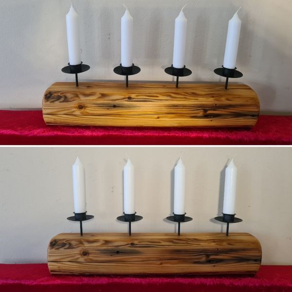 Kerzenständer aus Holzbalken mit Teelichtgläser Weihnachten Advent Exklusives Lieblingsstück Unikat Handarbeit