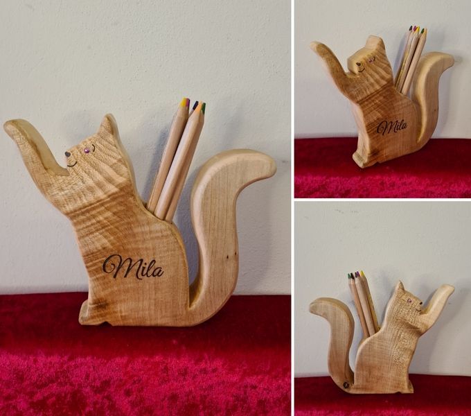 Stiftehalter Holz Katze geölt Holz Natur Exklusives Lieblingsstück Unikat Handarbeit
