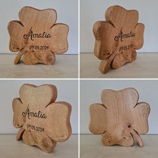 Kleeblatt Esche individueller Aufschrift Unikat Exklusives Lieblingsstück Hochzeitsgeschenk Geschenk zur Geburt