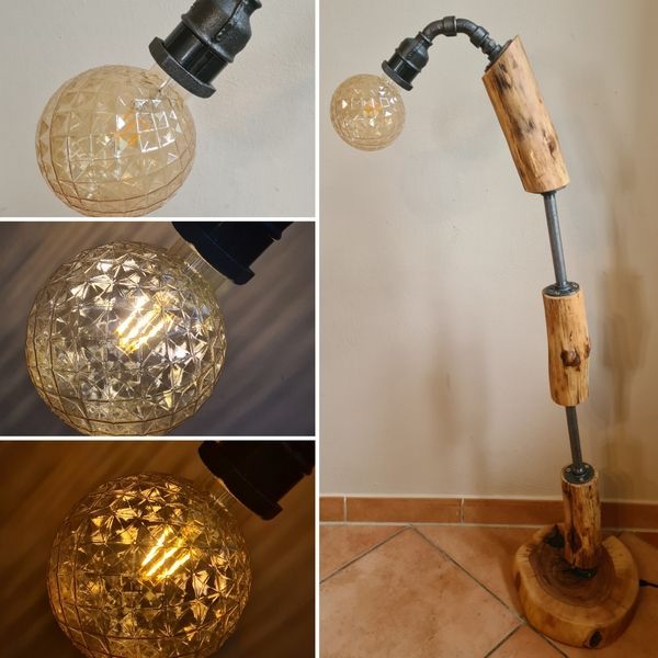 Stehlampe Holz Eiche mit Temperguss Exklusives Lieblingsstück Unikat