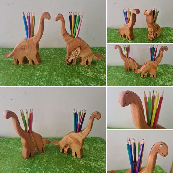 Stiftehalter Holz Dinosaurier geölt Holz Natur Exklusives Lieblingsstück Unikat Handarbeit