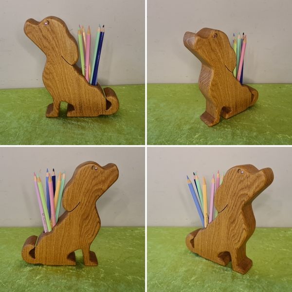 Stiftehalter Eiche Hund geölt Holz Natur Exklusives Lieblingsstück Unikat Handarbeit