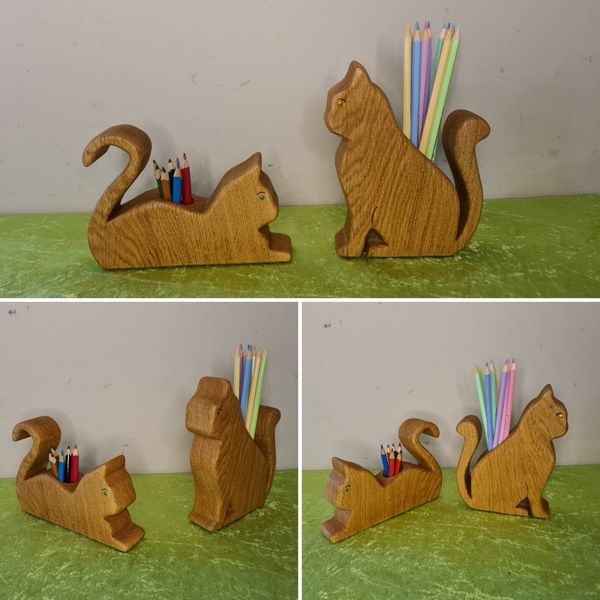 Stiftehalter Eiche Katze geölt Holz Natur Exklusives Lieblingsstück Unikat Handarbeit