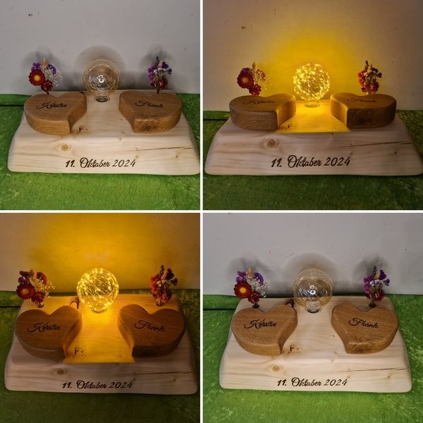 Tischlampe aus Holzbalken individueller Aufschrift Unikat Exklusives Lieblingsstück Hochzeitsgeschenk