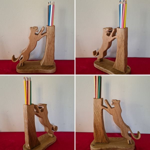 Stiftehalter Esche Gepard Puma Leopard geölt Holz Natur Exklusives Lieblingsstück Unikat Handarbeit