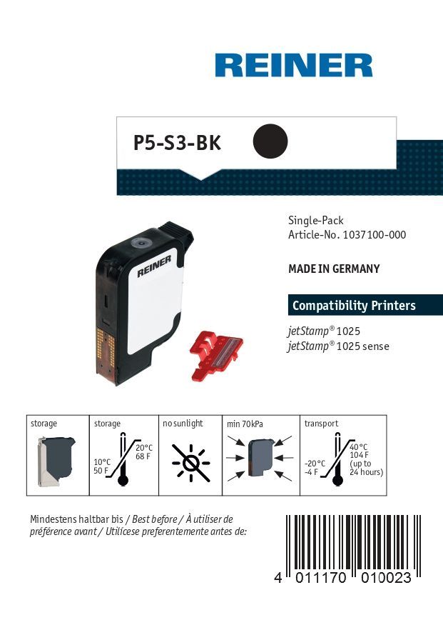 Cartucho P5-S3-Bk indicaciones de seguridad