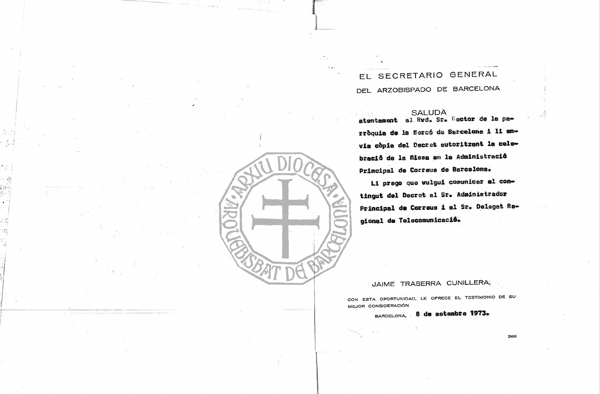 documento del arzobispado de 1973
