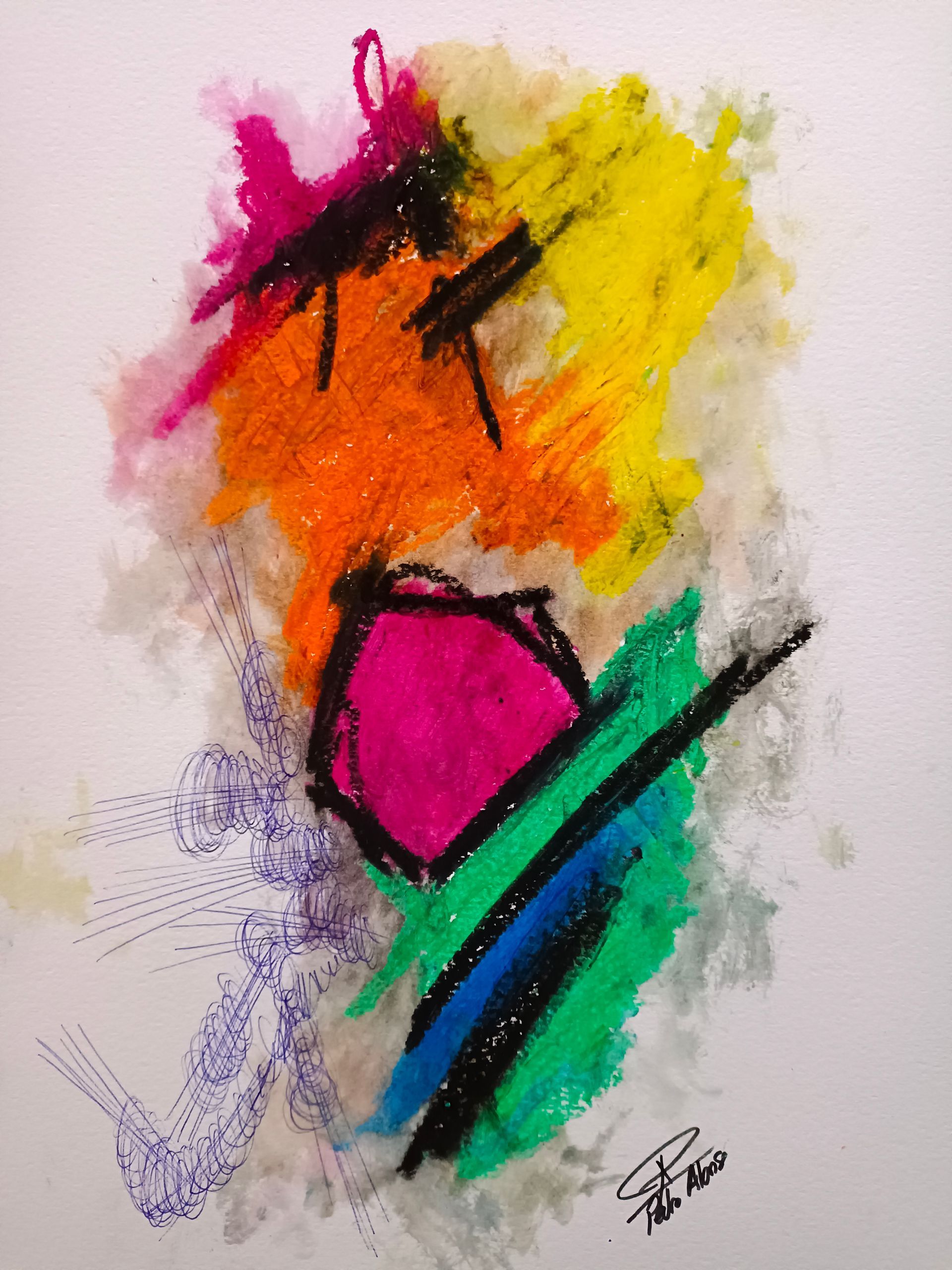 Boceto-caricatura abstracta de Pedro Alonso para exposición en Barcelona.