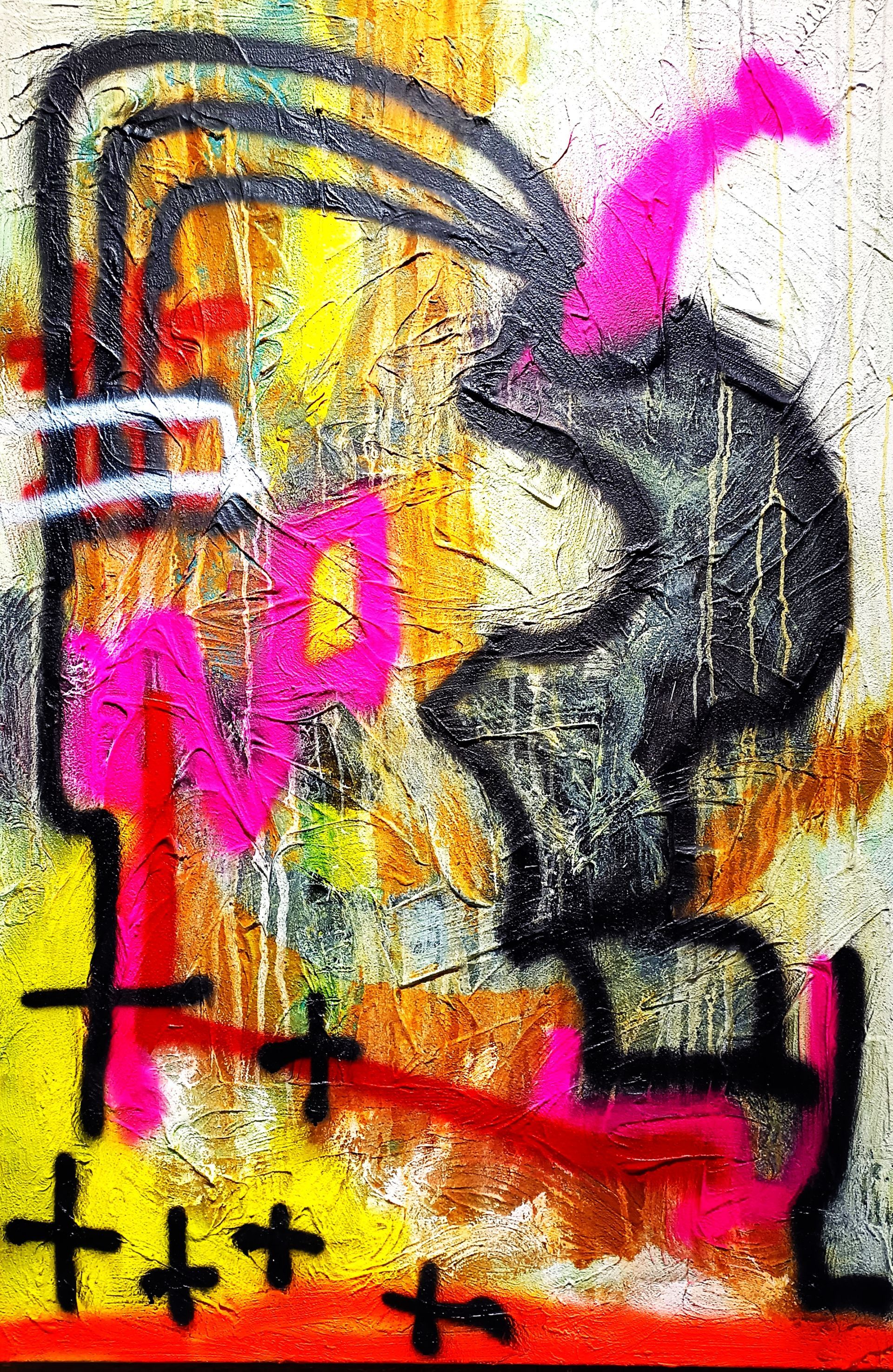 Pintura Abstracta Negro y Amarillo de Pedro Alonso de Gran Formato.