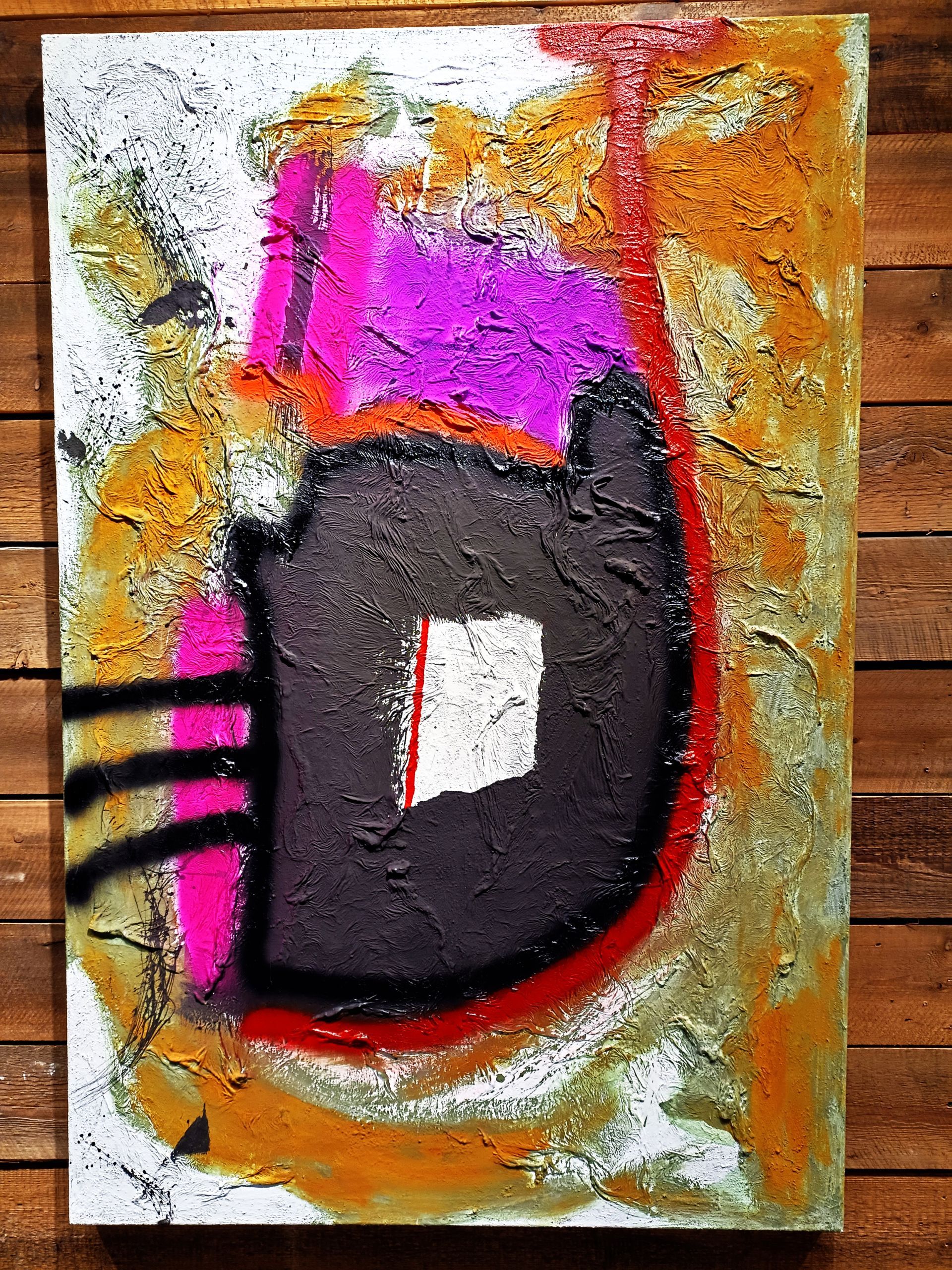 Pintura abstracta circulo negro para colección de Paris de Pedro Alonso.