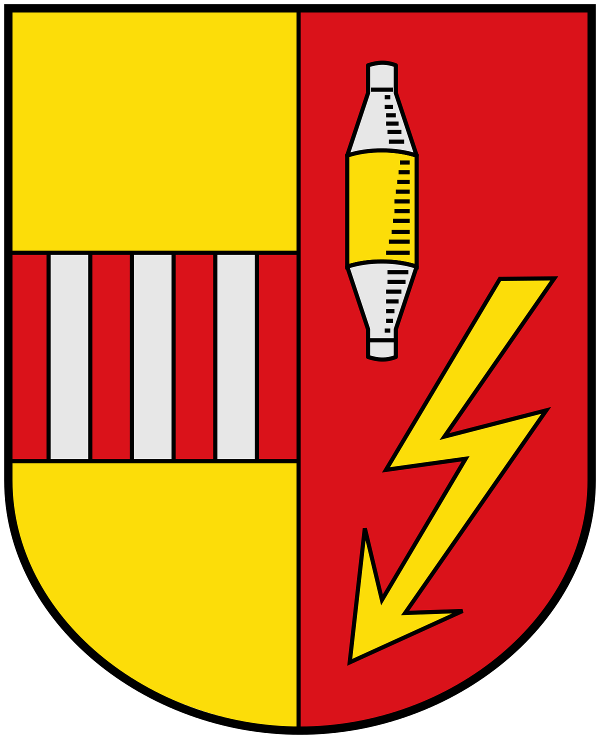 Uentroper Vereine Wappen Ein Wappen in gelb rot gehalten mit Stromzeichen und Sicherung
