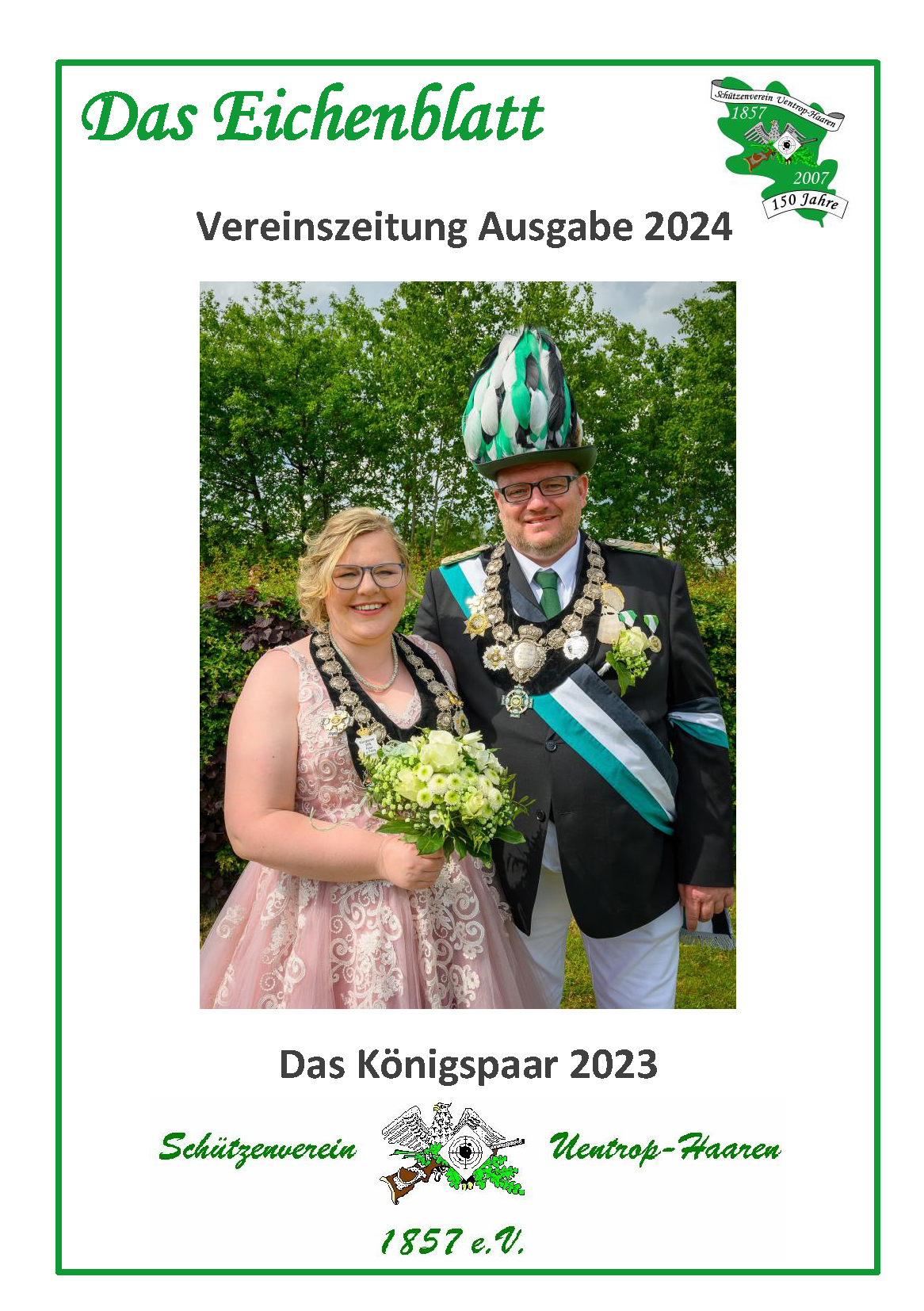 Bild mit einem Foto des amtierenden Königspaar, dem Vereinslogo und dem Eichenblatt