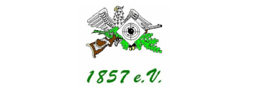 Vereinswappen Adler auf Gewehr mit Zielscheibe und Gründungsjahr 1857