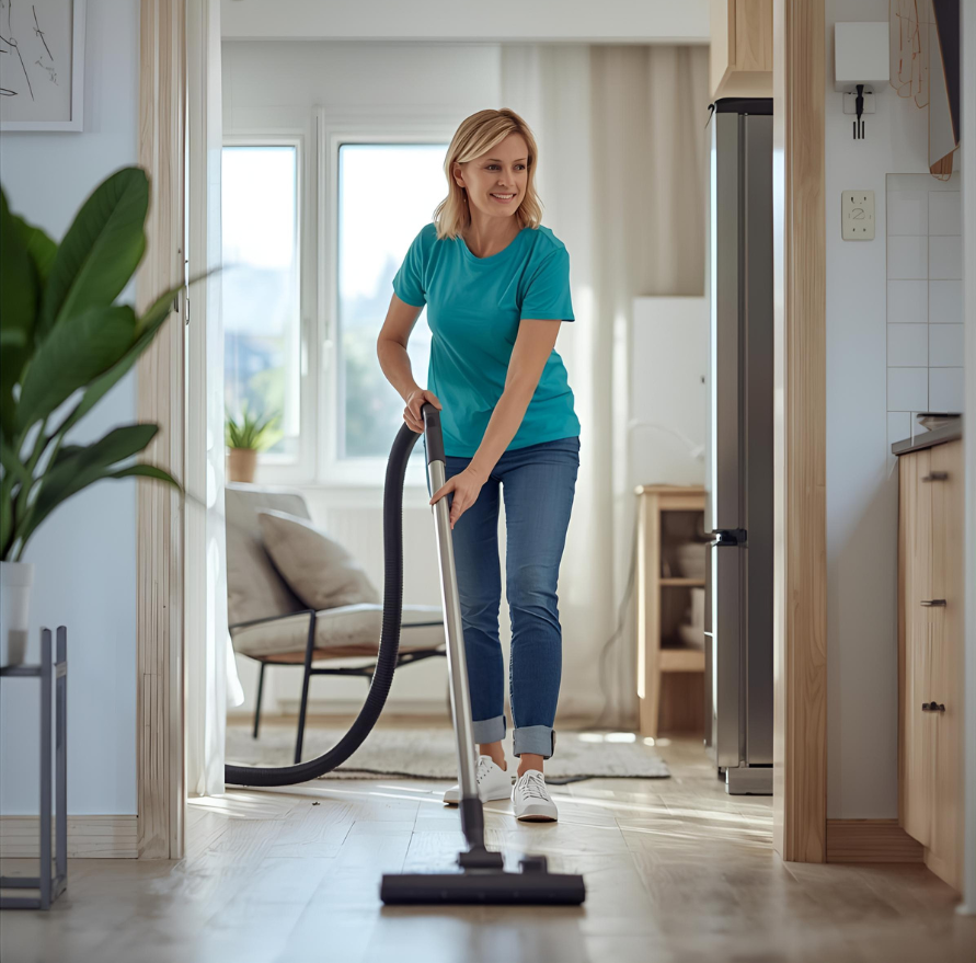 Einer sitzenden Senioren steht eine lächelnde Pflegefachfrau gegenüber