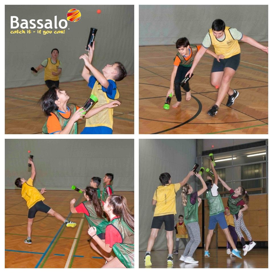 Viele Sportlehrer/-innen suchen neue Schulsport-Ideen. Mit Bassalo Cupball können alle gleichzeitig spielen, draußen sowie drinnen und das mit Abstand.