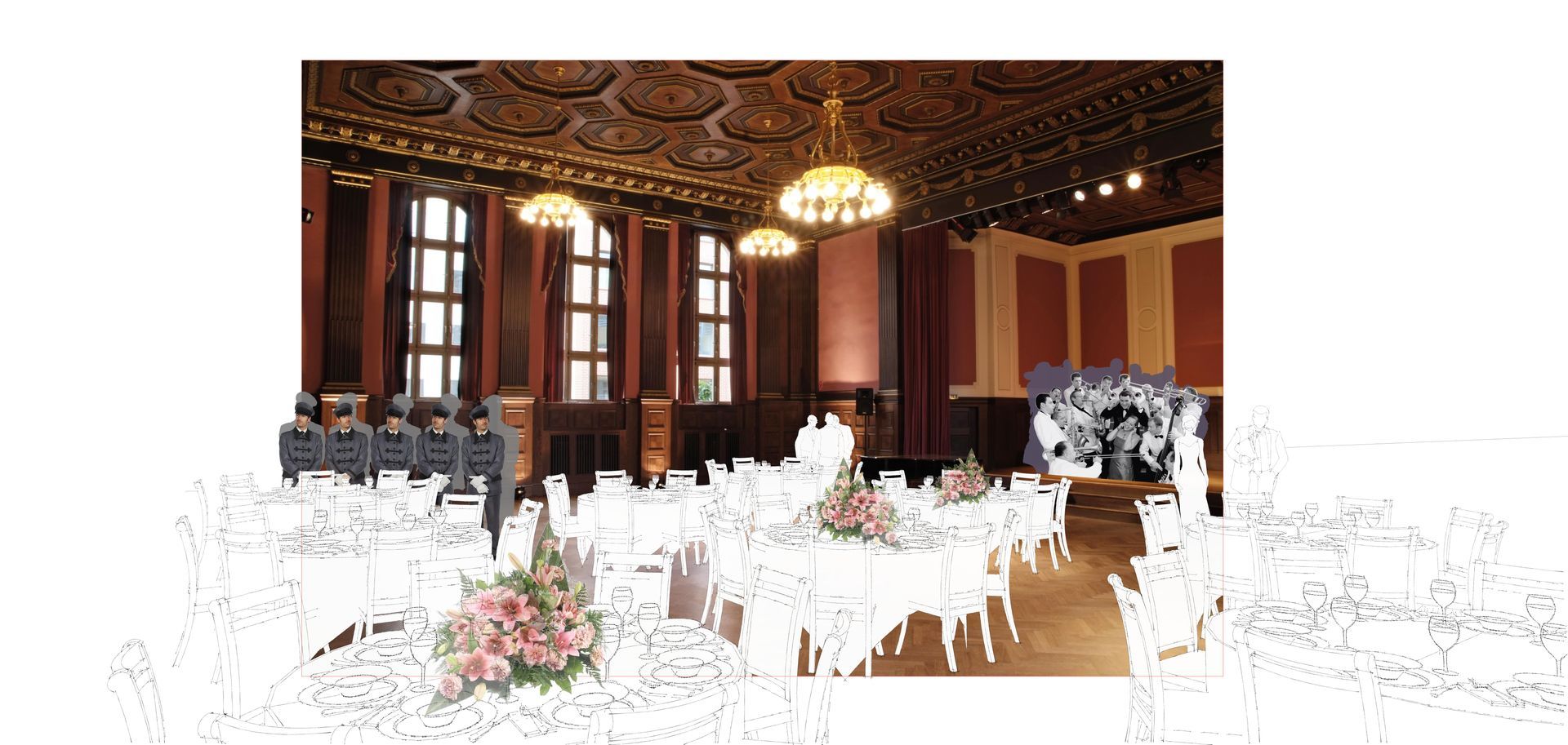 Schicker Saal mit einer eingefügten Zeichnung