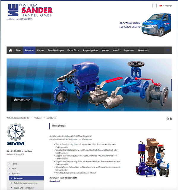 Website Wilhelm Sander Handel GmbH