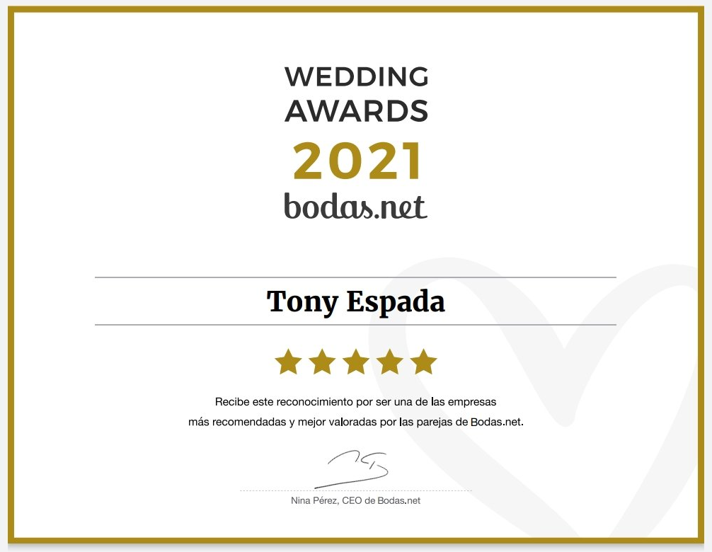Tony Espada Premiado con el Wedding Awards 2024 Colmenar Viejo Madrid