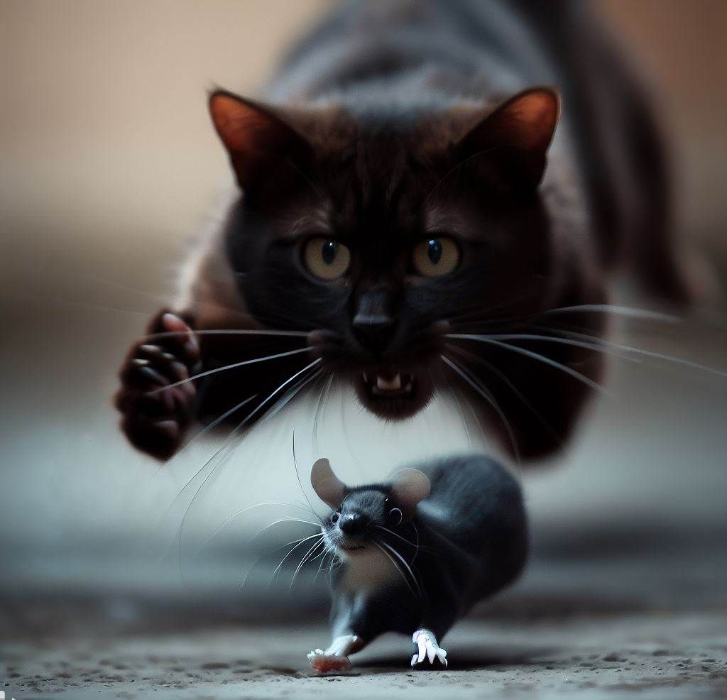 Gato cazando rata