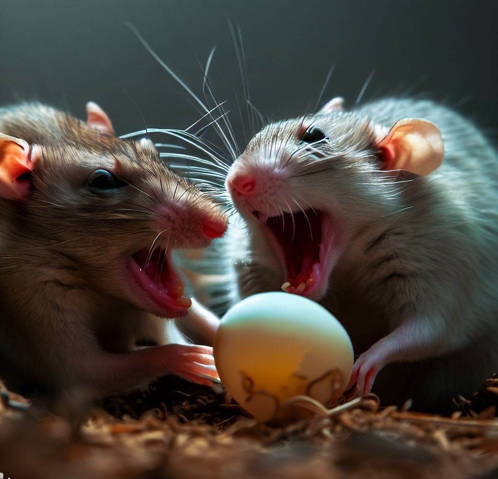 Ratas comiendo, alimentándose y compitiendo por la comida