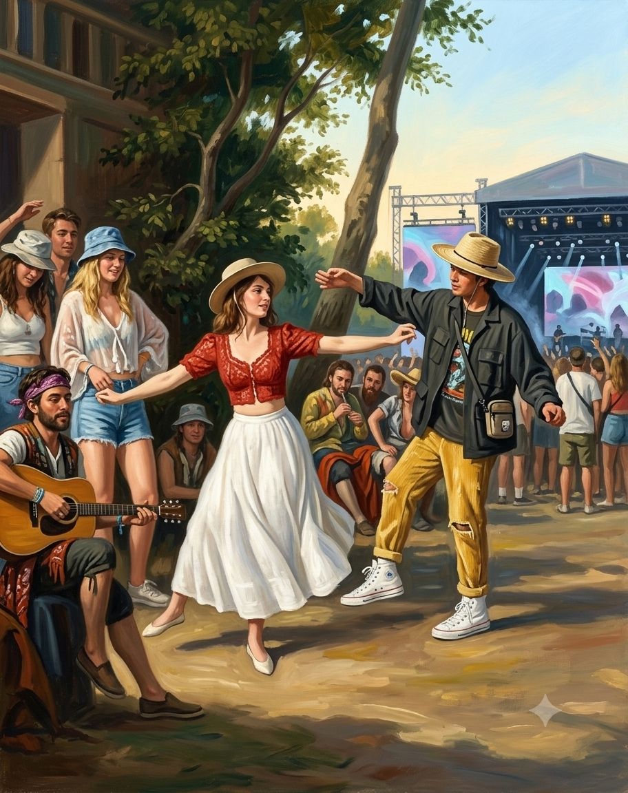 Pareja bailando música indie en un festival