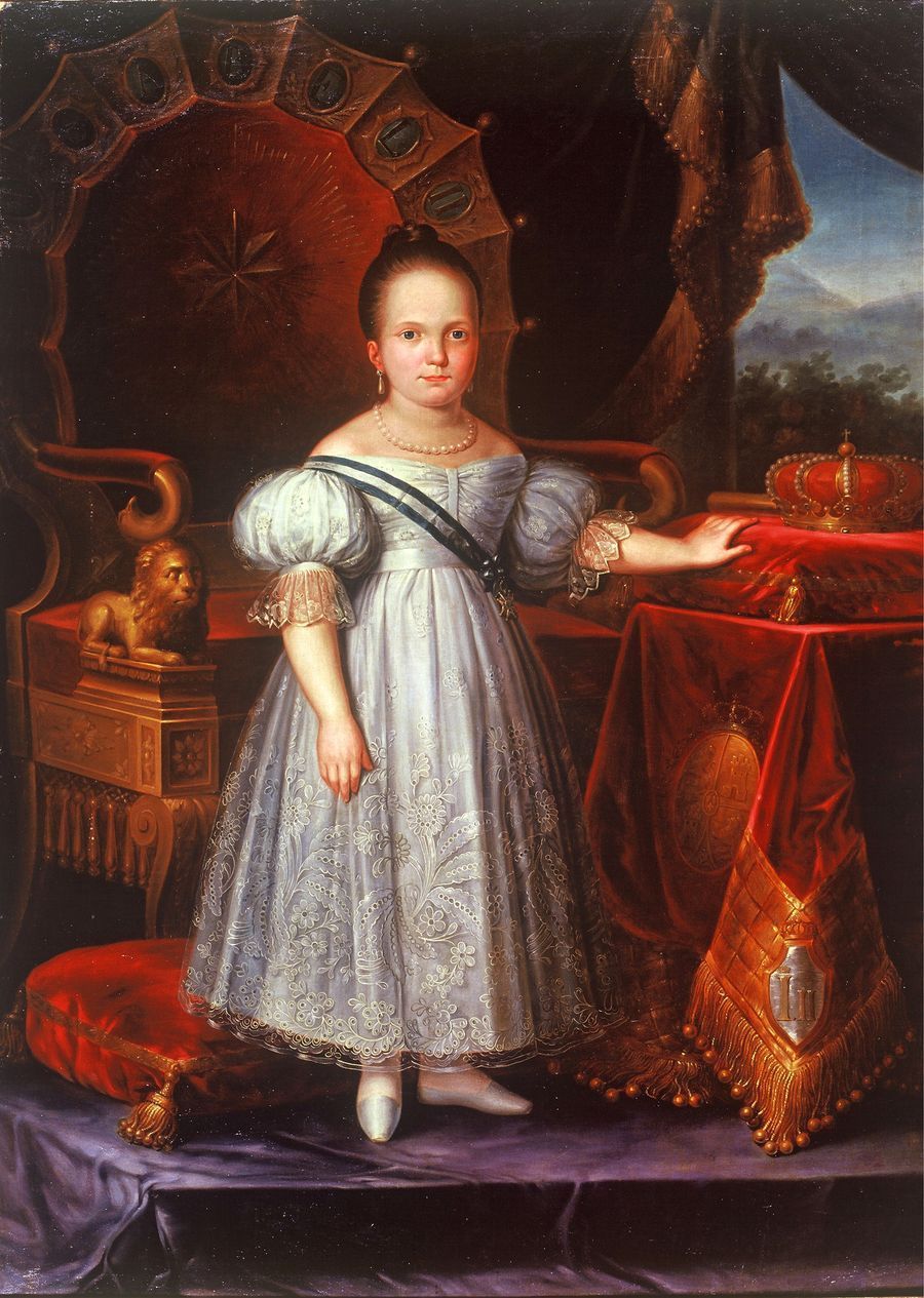 Isabel II, niña, ante el trono