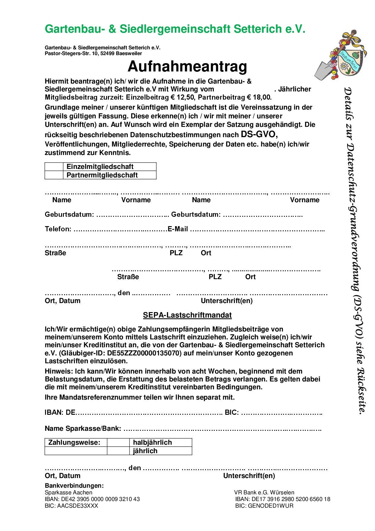 Bild anklicken - um den Aufnahmeantrag herunterzuladen.