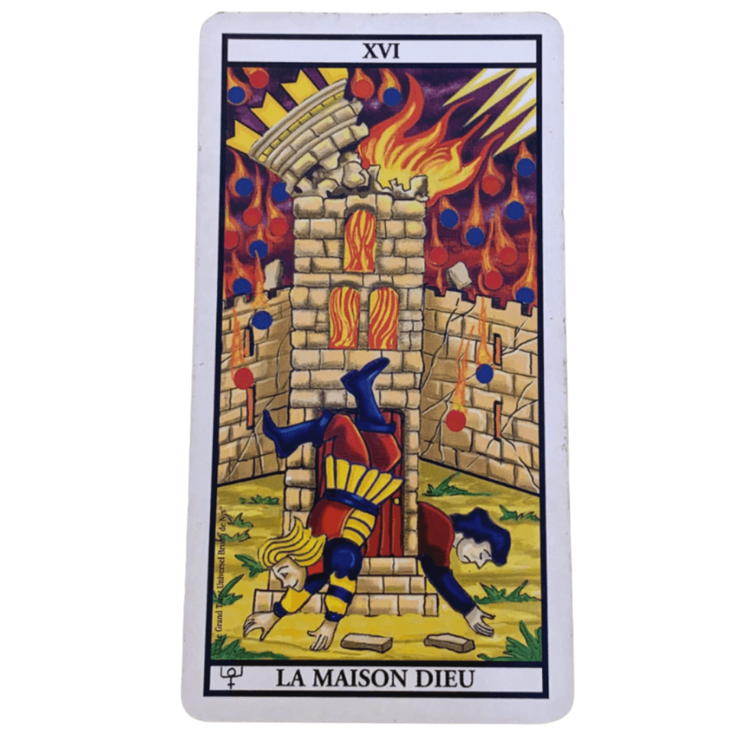 Dans le tarot de Marseille, la carte n°16 est celle de la Tour ou de la Maison Dieu.