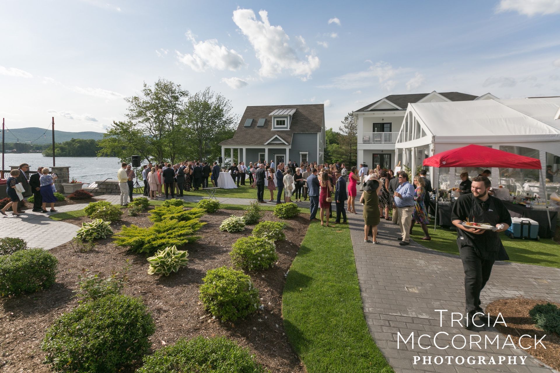 Lake House Guest Cottages of the Berkshires, Lanesborough Lanesboro MA Mass. wedding DJ tent lighting drapery