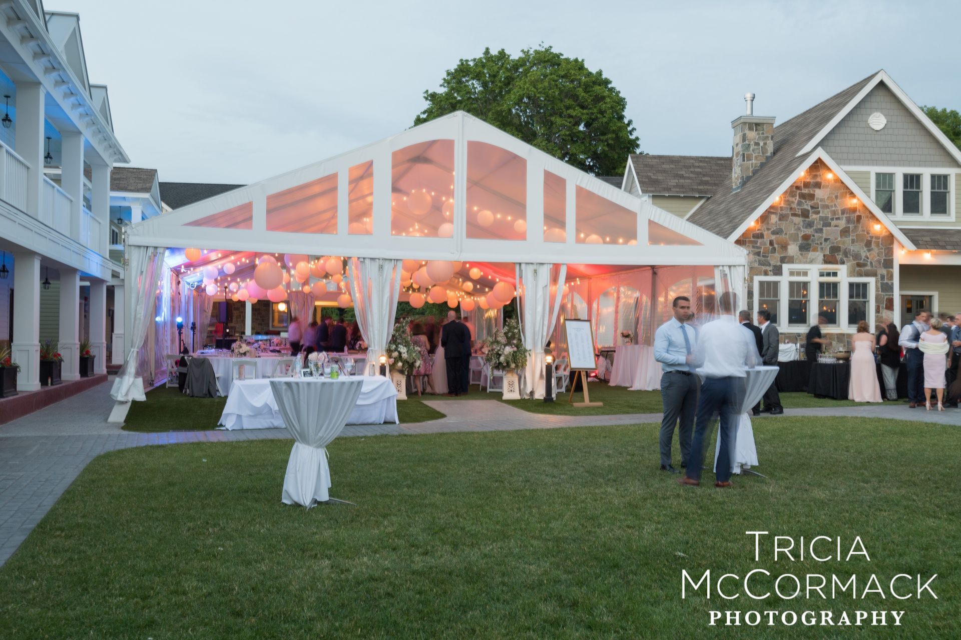 Lake House Guest Cottages of the Berkshires, Lanesborough Lanesboro MA Mass. wedding DJ tent lighting drapery
