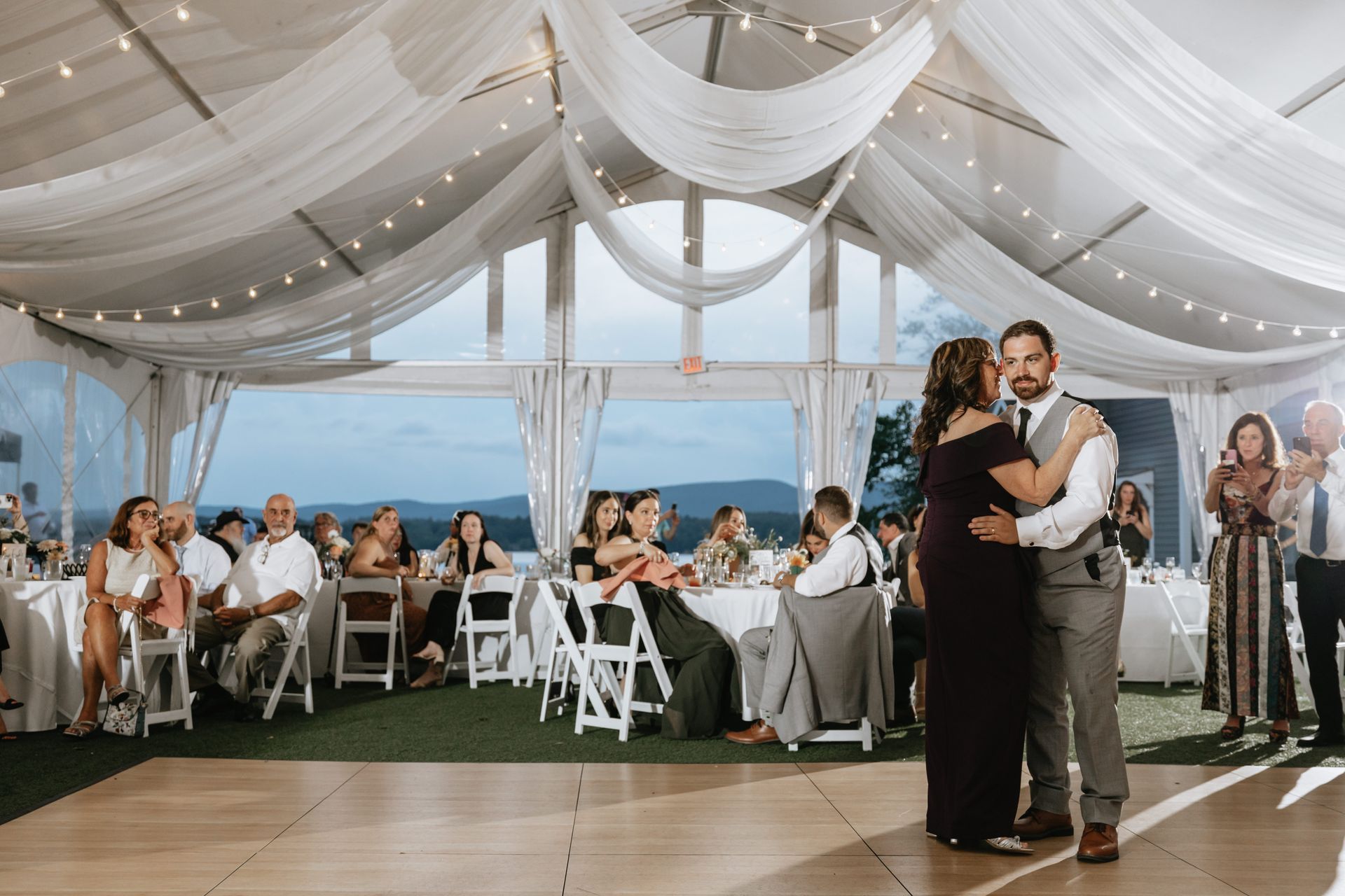 Lake House Guest Cottages of the Berkshires, Lanesborough Lanesboro MA Mass. wedding DJ tent lighting drapery