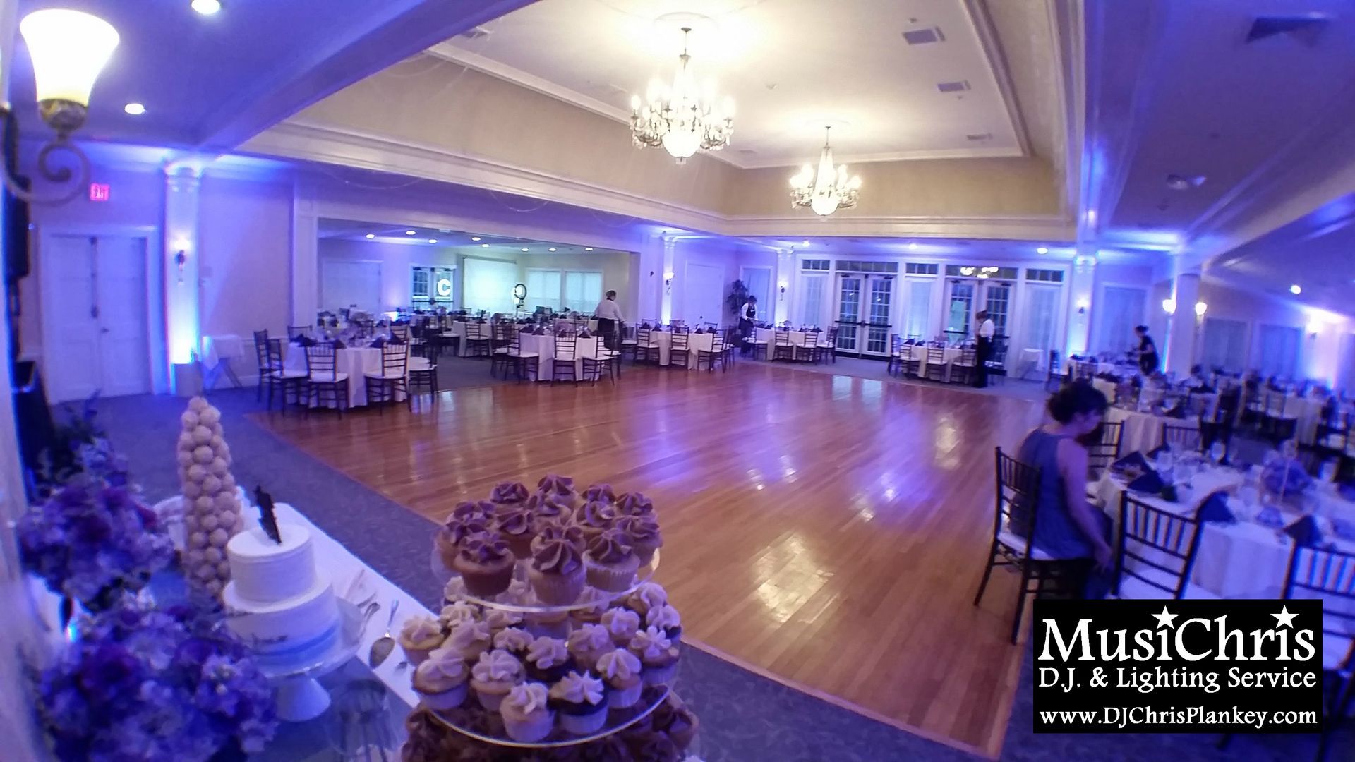 Country Club of Pittsfield, MA Mass. wedding DJ lighting drapery porch lighting service