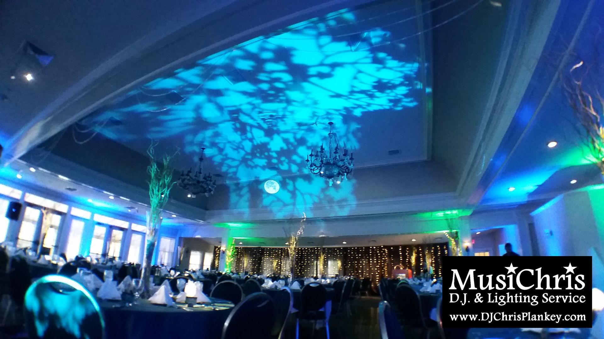 Country Club of Pittsfield, MA Mass. wedding DJ lighting drapery porch lighting service