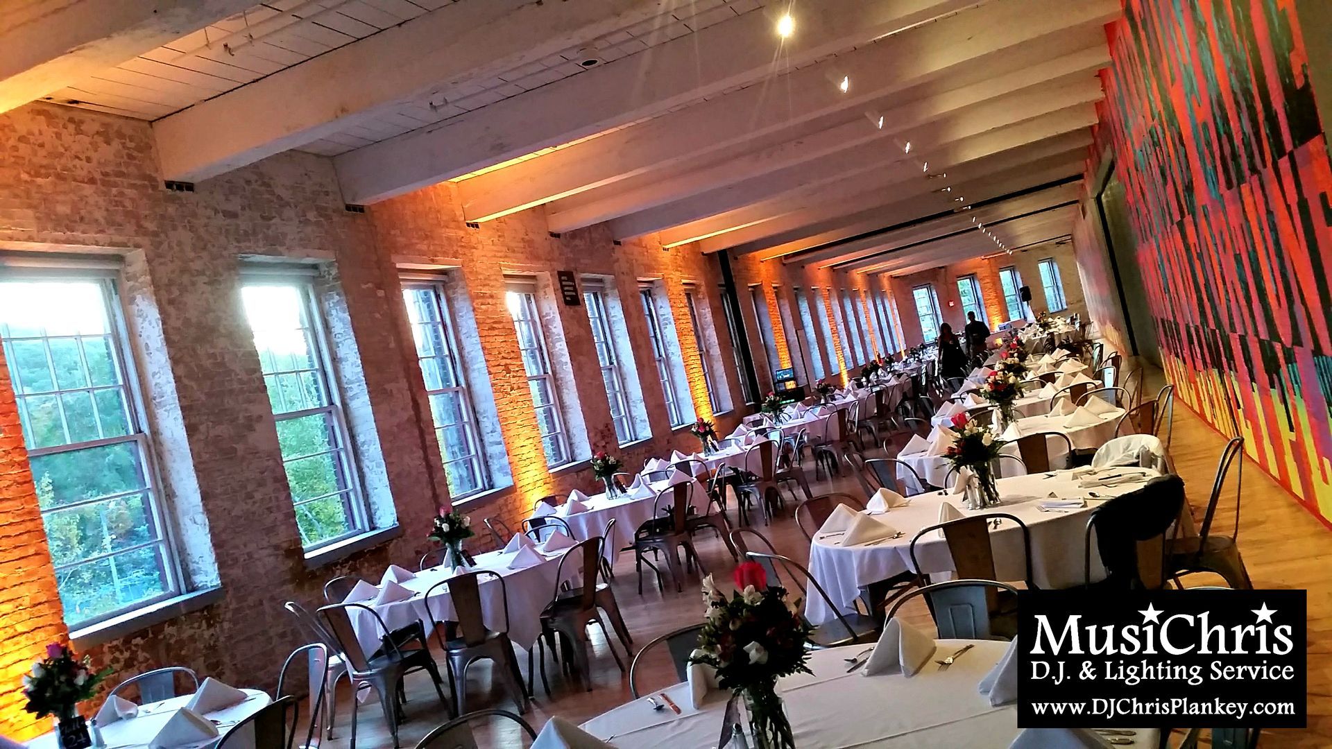 Mass MoCA wedding DJ North Adams, MA Berkshires Western Mass. art museum wedding lighting service provider