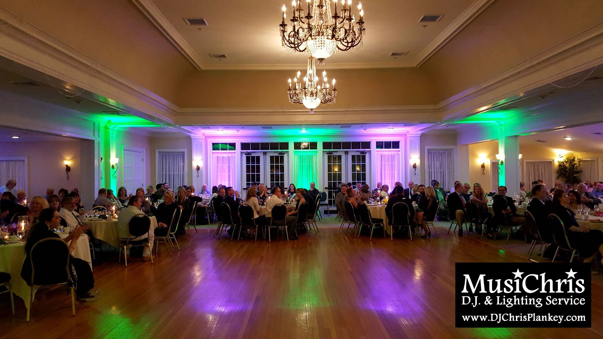 Country Club of Pittsfield, MA Mass. wedding DJ lighting drapery porch lighting service