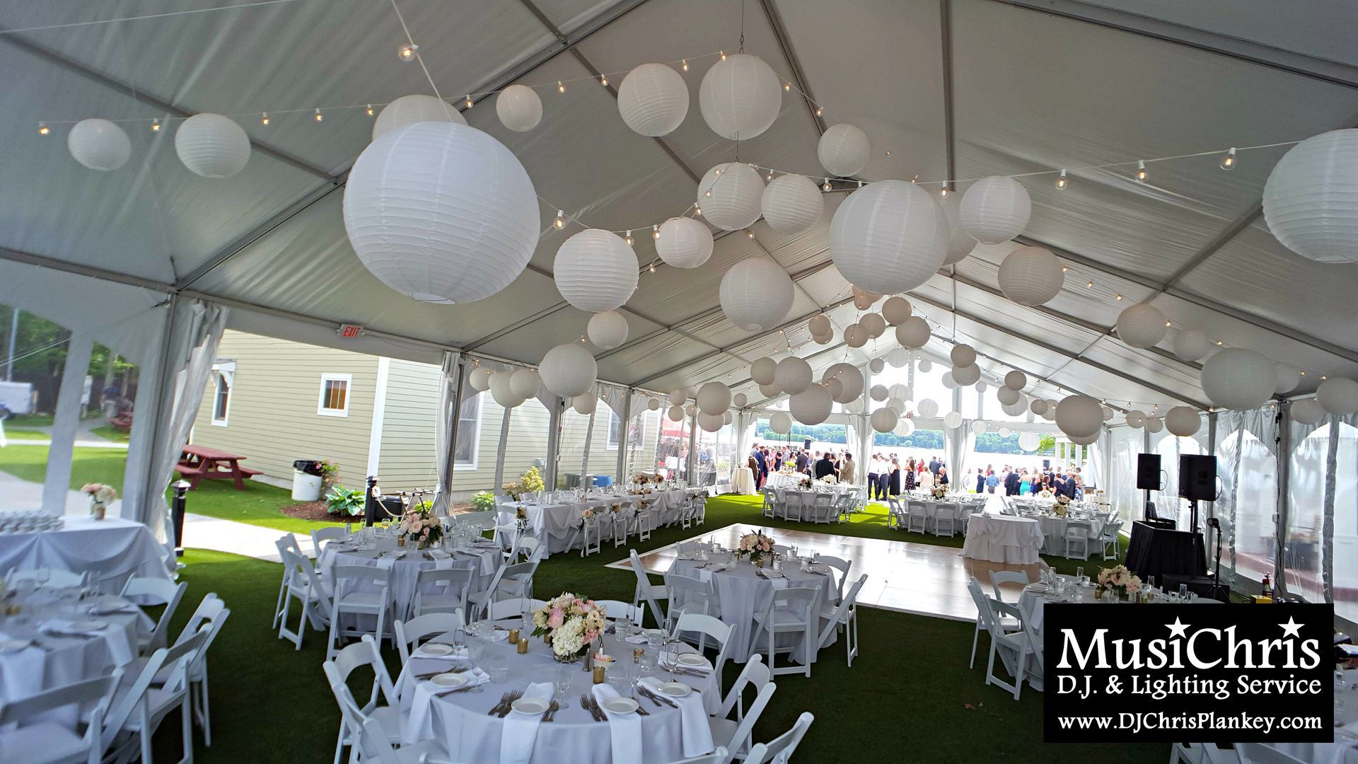 Lake House Guest Cottages of the Berkshires, Lanesborough Lanesboro MA Mass. wedding DJ tent lighting drapery
