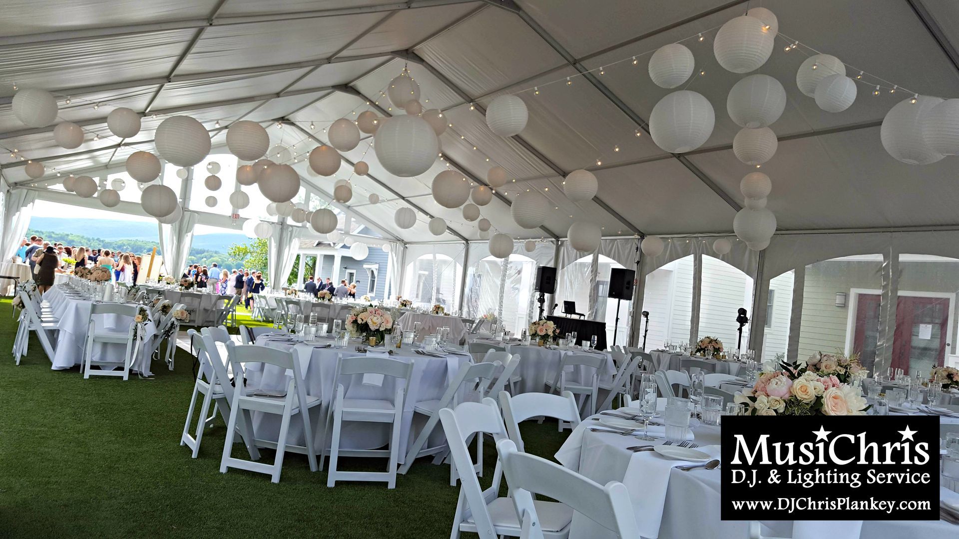 Lake House Guest Cottages of the Berkshires, Lanesborough Lanesboro MA Mass. wedding DJ tent lighting drapery
