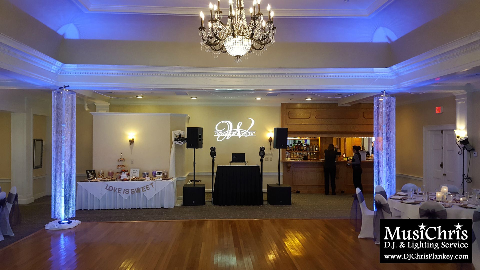 Country Club of Pittsfield, MA Mass. wedding DJ lighting drapery porch lighting service