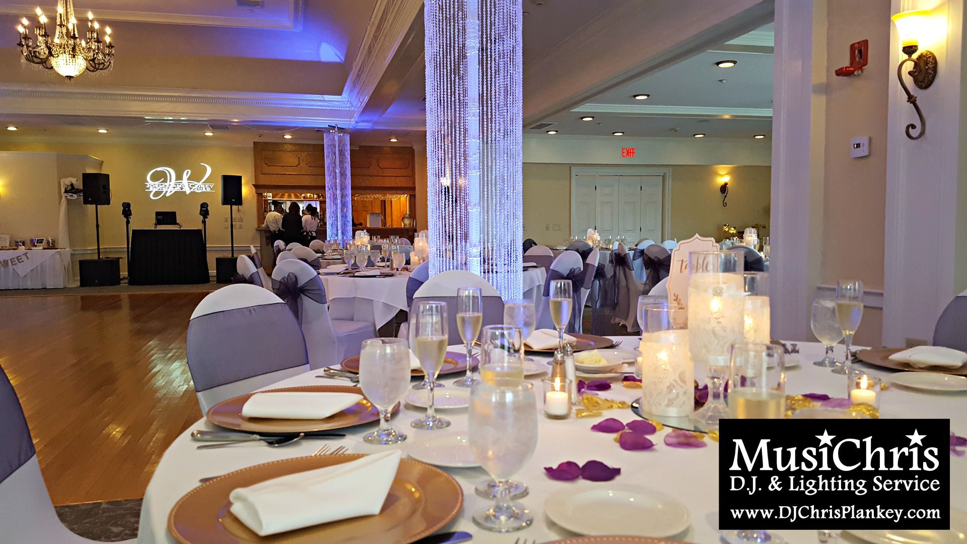 Country Club of Pittsfield, MA Mass. wedding DJ lighting drapery porch lighting service