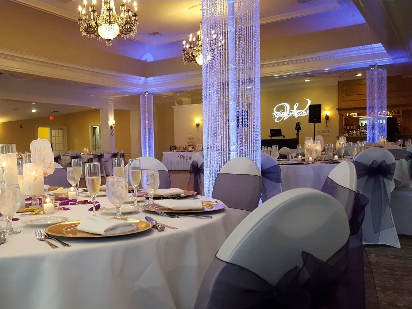 Country Club of Pittsfield, MA Mass. wedding DJ lighting drapery porch lighting service