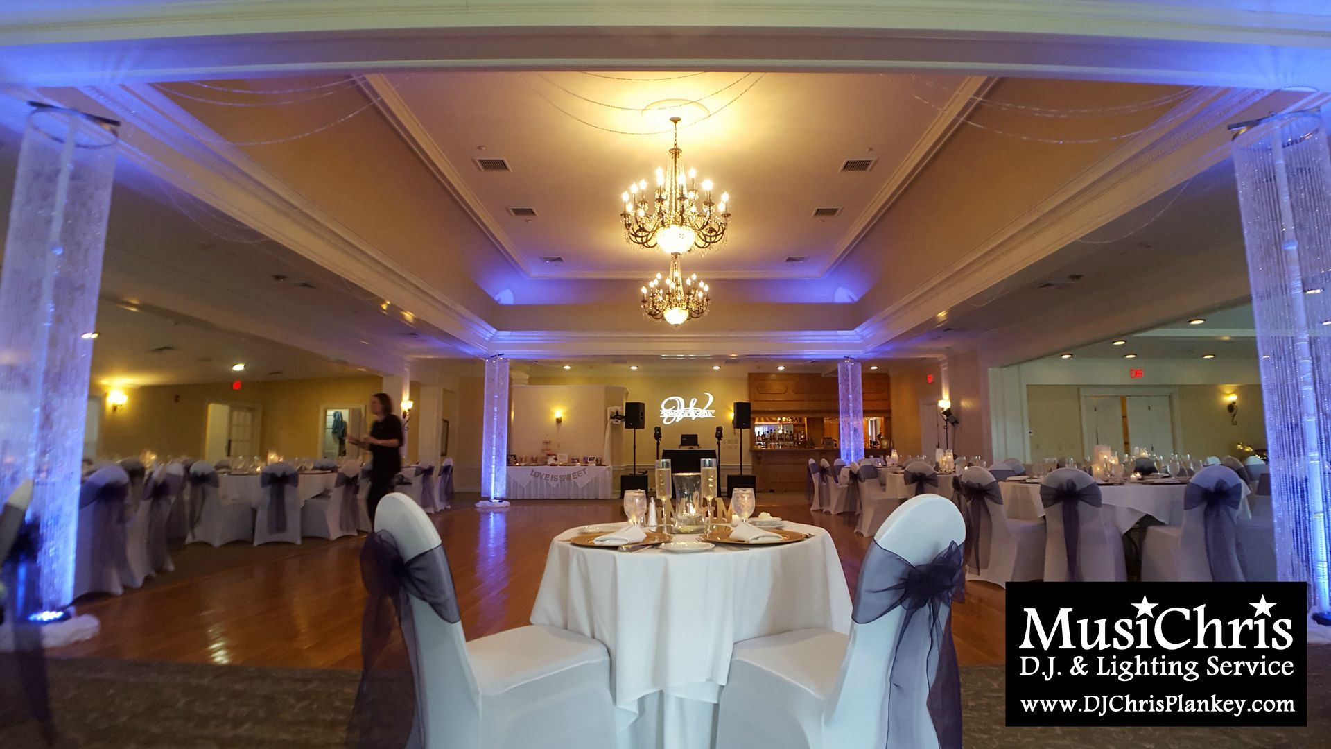 Country Club of Pittsfield, MA Mass. wedding DJ lighting drapery porch lighting service