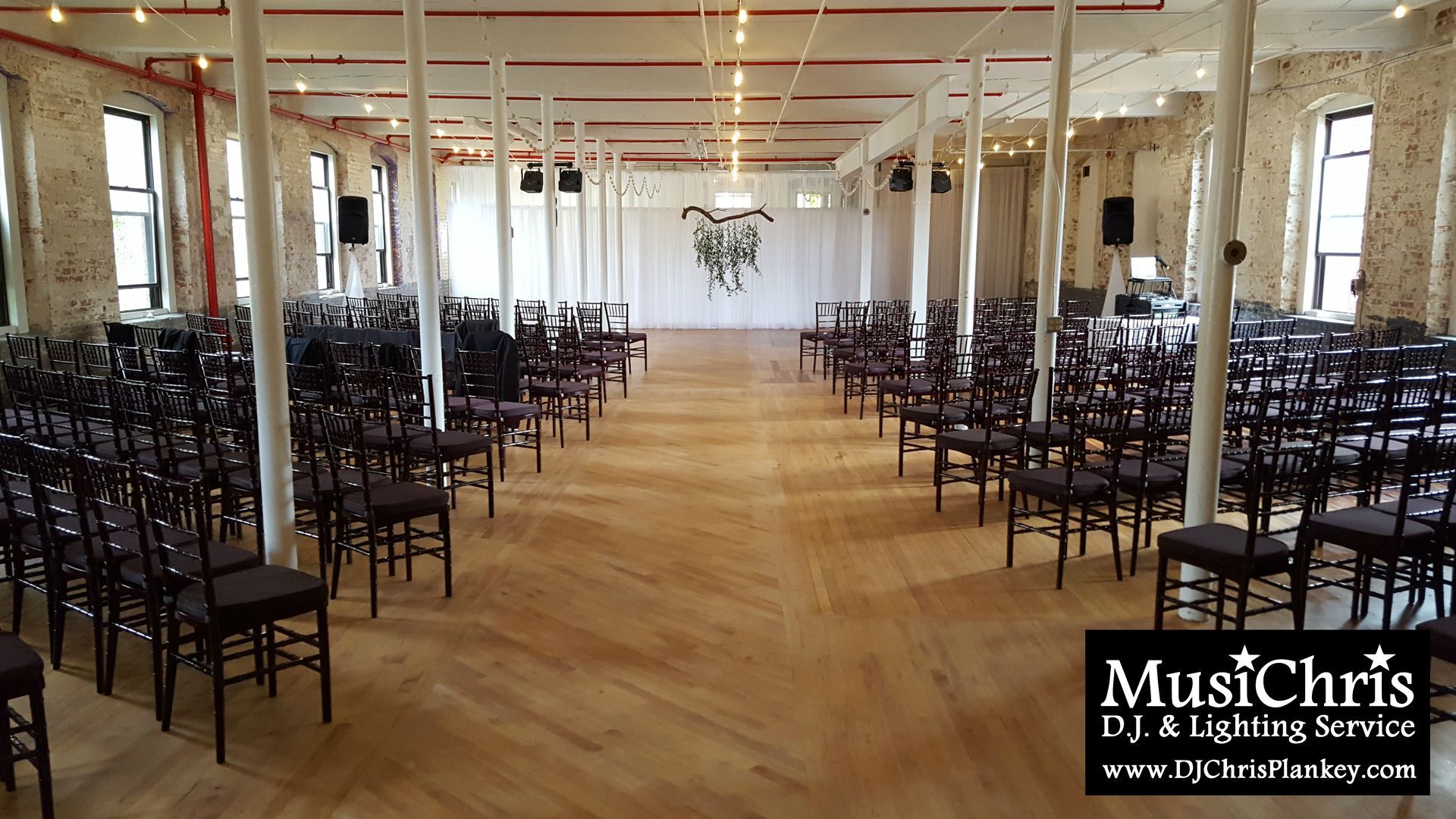 Stationery Factory wedding ceremony DJ lighting drapery Dalton, Mass.